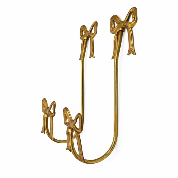 Vintage Solid Brass Ribbon Curtain Tieback Hollywood Regency Double Bow Hook - Picture 2 of 5